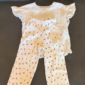 Zara Cream Pants with Cherry Print and T-shirt size 4-6 Girls